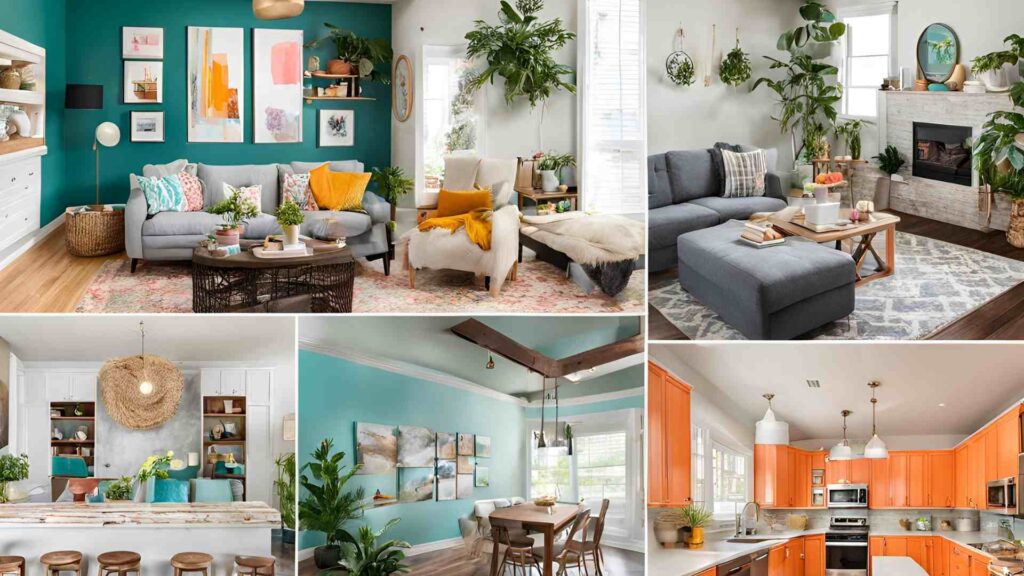 A collage showcasing various living room designs, highlighting diverse styles, colors, and furnishings in a cohesive arrangement.